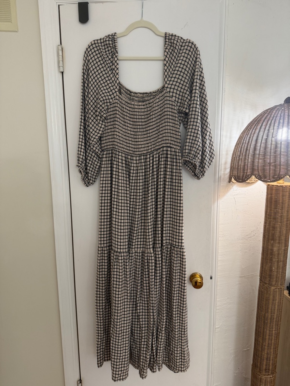 Marine Layer Ivy Smocked Bodice Dress in Windowpane